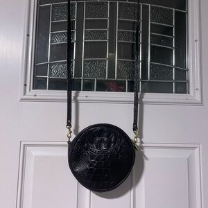 C.A.B. Genuine Leather Black Croc-Embossed Canteen Crossbody Bag